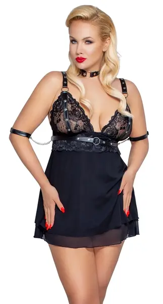 Cottelli Bondage Babydoll Set 4XL with Choker & Arm Loops, Black