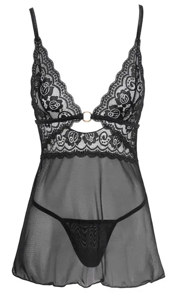 Cottelli Lingerie Babydoll Ring XL - Transparent Mesh & Lace, Adjustable