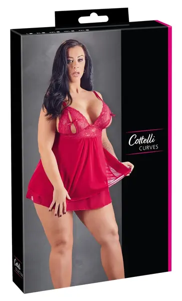 Cottelli Collection Babydoll Red L - Elegant Lace & Powernet Dress