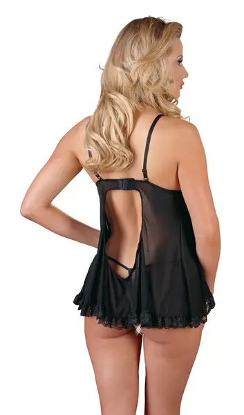 Cottelli Collection Babydoll Ruffles M Black Lace Adjustable Lingerie