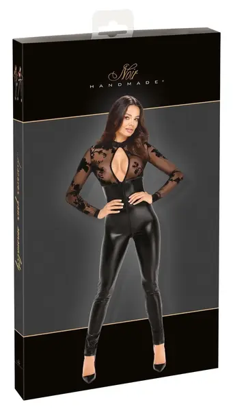 Noir Handmade Jumpsuit Flock Print M Powerwetlook & Velvet Tulle Black