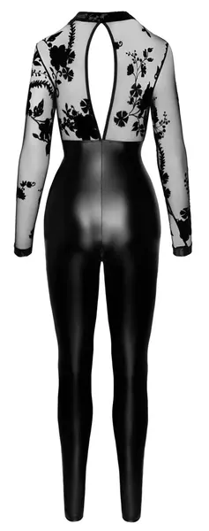 Noir Handmade Jumpsuit Flock Print M Powerwetlook & Velvet Tulle Black