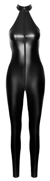 Noir Handmade Rhine Powerwetlook Jumpsuit XL with Rhinestones, Black