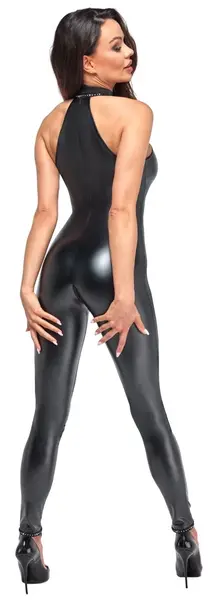 Noir Handmade Rhine S Powerwetlook Jumpsuit with Rhinestone Details