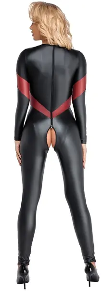 Cottelli PARTY Stretch Jumpsuit Red-Black XL with 3-Way Zip