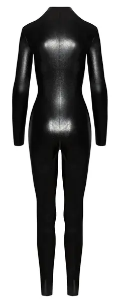 Noir Handmade Snakeskin Pattern Jumpsuit XL, Glossy Black Finish