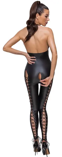 Cottelli PARTY Jumpsuit Lacing Black Matte Look, Size L