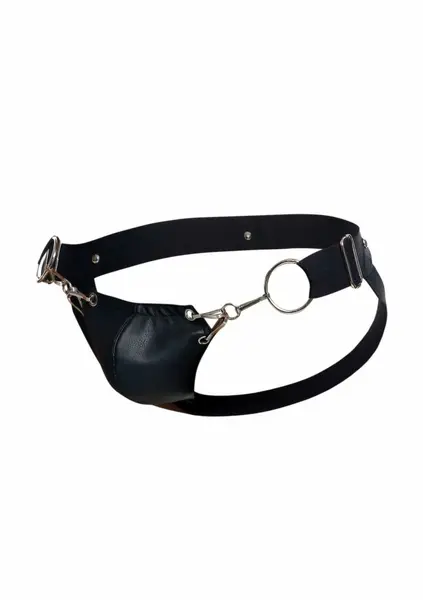 DNGEON Snap Jockstrap Black Faux Leather Chain-Link Front L/XL