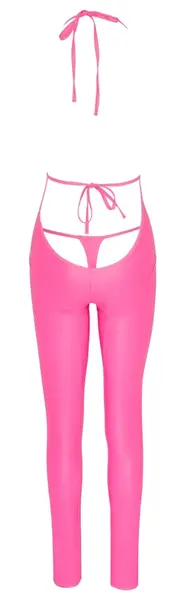 Cottelli Party Jumpsuit Neon Pink L - Shiny Halterneck Bodysuit
