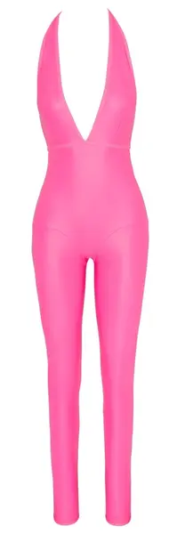 Cottelli PARTY Jumpsuit Neon Pink M - Shiny Halterneck Bodysuit