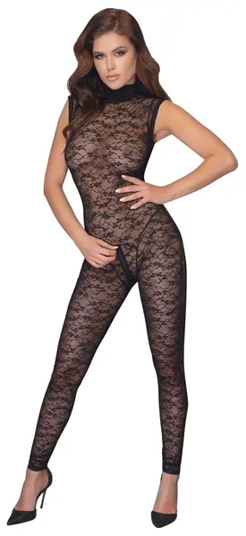 Cottelli Lingerie Lace Jumpsuit M - Soft Transparent One-Piece with 2-Way Zip