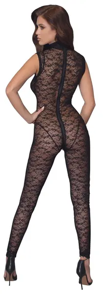 Cottelli Lingerie Lace Jumpsuit M - Soft Transparent One-Piece with 2-Way Zip