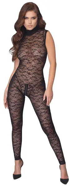 Cottelli Lingerie Lace Jumpsuit S - Sleeveless, 2-Way Zip, Black