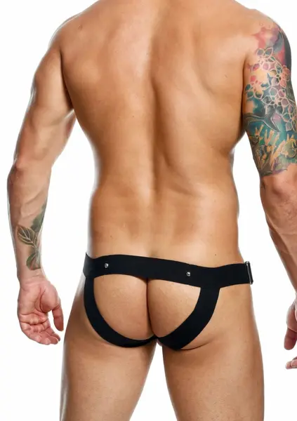 DNGEON Jockstrap with Metal Studs and Wide Hip Straps Black