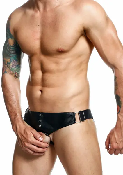 DNGEON Jockstrap with Metal Studs and Wide Hip Straps Black
