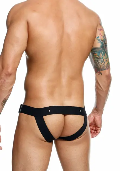 DNGEON Jockstrap with Metal Studs and Wide Hip Straps Black