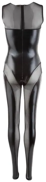 Cottelli Collection Wetlook Jumpsuit S - Transparent Powernet, Black