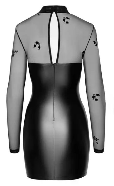 Noir Handmade Dress Flock XL - Elegant Powerwetlook & Velvet Mesh