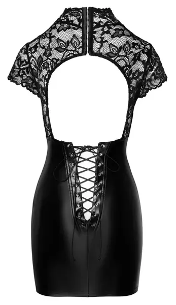 Noir Handmade Lace & Powerwetlook Dress L Black Elegant Fit