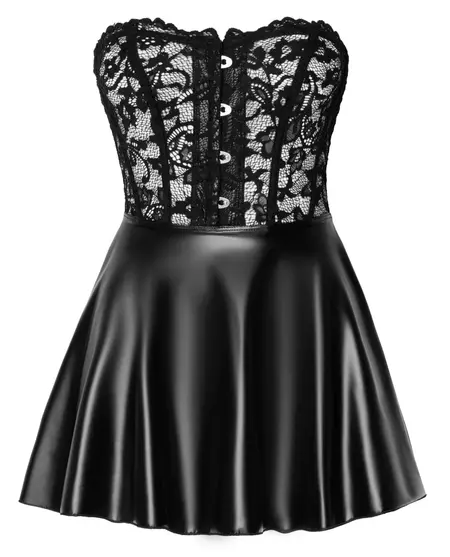 Noir Handmade Corset Dress XL - Lace & Powerwetlook, Strapless, Black