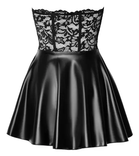 Noir Handmade Corset Dress XL - Lace & Powerwetlook, Strapless, Black
