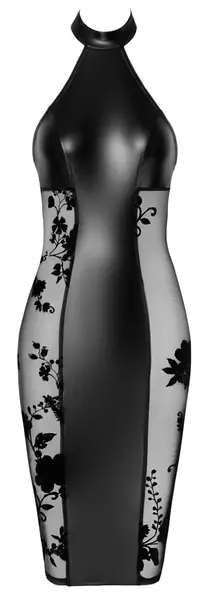 Noir Dress XL Matte Powerwetlook & Velvet Flocked Mesh Knee-Length