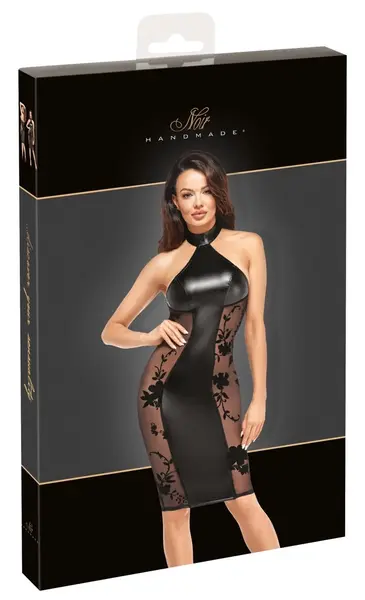 Noir Handmade Knee-Length Dress M Powerwetlook & Velvet Detail