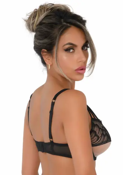 Hunkemoller Unlined Bra Faux Underbust Lace Adjustable Black S/M