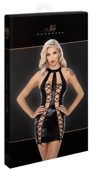 Noir Handmade Dress S Black Powerwetlook Adjustable Front Lacing