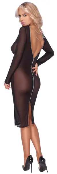 Cottelli PARTY Mesh Dress Knee-Length XL Black with Chains Detail