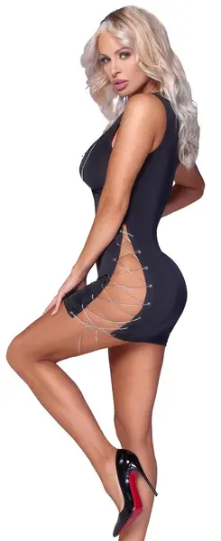 Cottelli Collection Dress M Black with Adjustable Silver Lacing