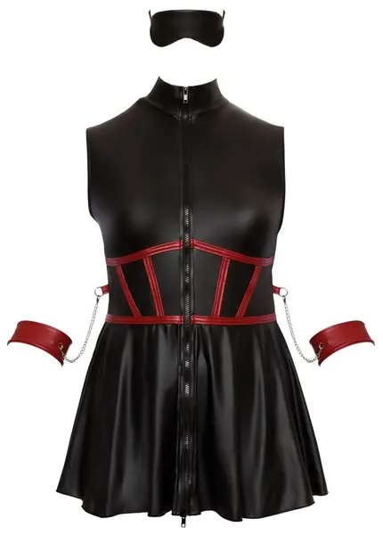 Cottelli Bondage Plus Dress XL - Black Matte, Adjustable Arm Cuffs, Mask