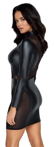 Noir Handmade Dress XL Black Matte Long Sleeve with Mesh Detail