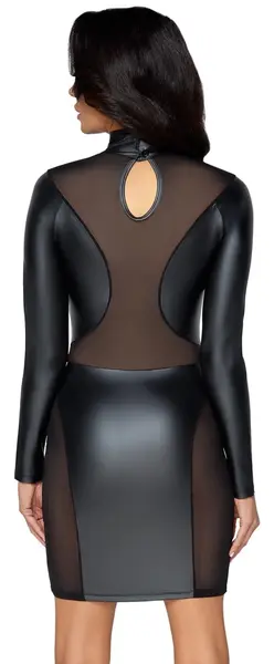 Cottelli Collection Black Long Sleeve Mini Dress with Mesh Panels S