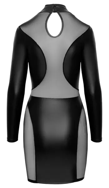Cottelli Collection Black Long Sleeve Mini Dress with Mesh Panels S