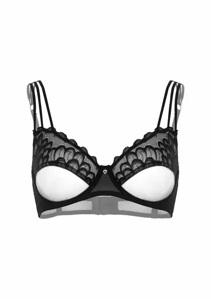 Unlined Bra with Faux Underbust, Lace, Adjustable Straps, Black - Mix & Match
