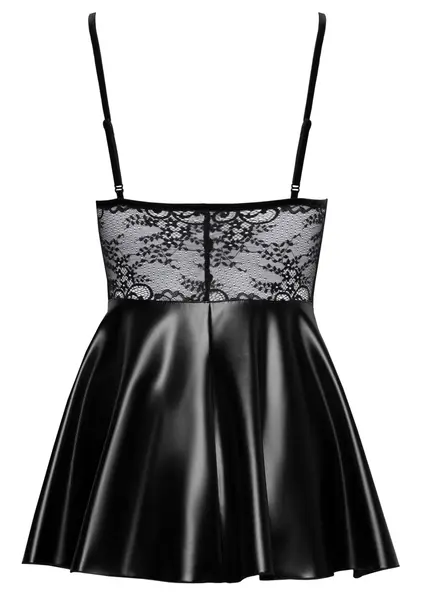 Noir Handmade Dress L - Elegant Lace & Wet Look, Adjustable Straps