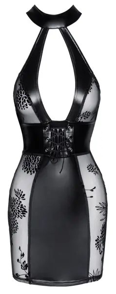 Noir Handmade Dress L - Matte & Sheer Velvet Panel, Halterneck, Black