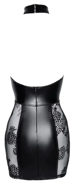 Noir Handmade Dress L - Matte & Sheer Velvet Panel, Halterneck, Black