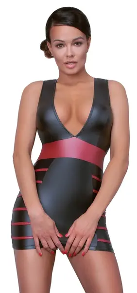 Cottelli PARTY Dress Black/Red S - Matte Look, Figure-Enhancing Design