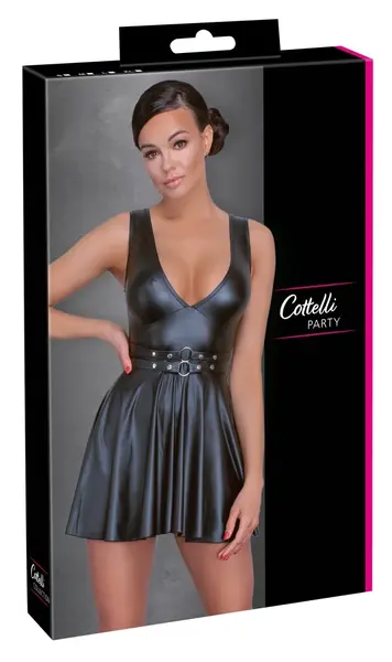 Cottelli PARTY Flared Mini Dress S Black Matte Finish Adjustable Belt