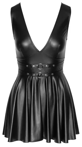Cottelli PARTY Flared Mini Dress S Black Matte Finish Adjustable Belt
