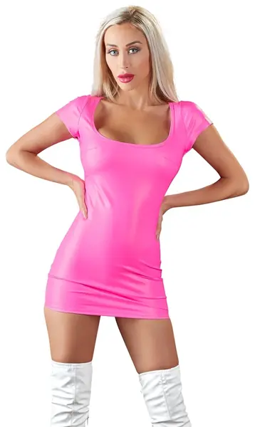 Cottelli Collection Hot Pink Stretch Dress, Wide Neckline, Size M