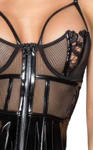 Noir Handmade Vinyl Mini Dress XL - Shiny Flared Party Outfit