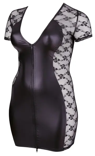 Cottelli Collection 2-Way Zip Dress 3XL Black Lace Transparent Panels