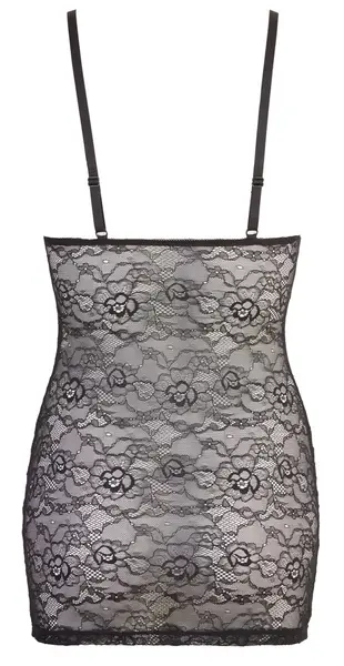 Cottelli LINGERIE Lace Dress S Black Floral Wet Look Adjustable Straps