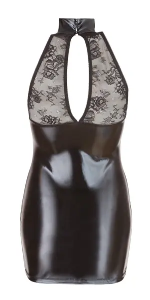 Cottelli Collection Black Lace & Wet Look Dress XL, Stand-Up Collar
