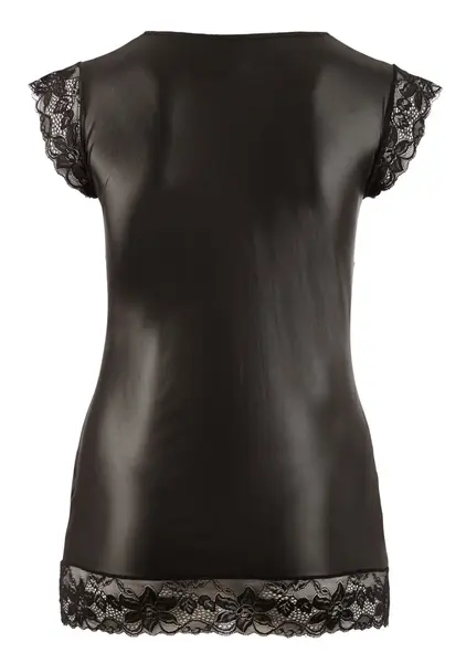 Cottelli Collection Wet Look Black Dress 3XL with Lace Accents