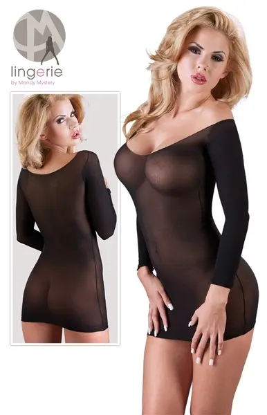 Cottelli Collection Transparent Nylon Mini Dress Gold Detail S-L