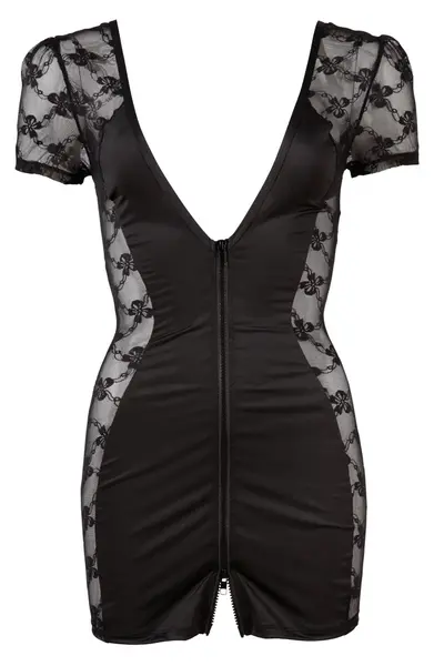 Cottelli Collection Black Zip Dress with Lace, Size M